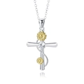 Cross and sunflower pendant necklace in silver and gold finish with zircon stone - Cross April Daisy