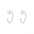 Minimalist S999 silver geometric square C-shaped hoop earrings for women - Rectangle