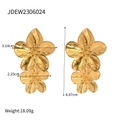 Gold stainless steel double flower earrings with brushed texture and dimensions - Double Layered Flower Cluster Earrings-Gold