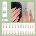 French gradient press-on nails in nude and Morandi green, 24-piece set with SKU R771 - Fresh Green Style (R771)