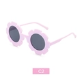 Pink sunflower kids sunglasses with dark grey lenses in a stylish petal design - Light Purple