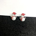 Christmas snowman stud earrings with red enamel hats and sparkling rhinestone details - A138-41 Snowman Silver Edge