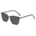Polarized black square frame metal sunglasses with sleek temples and dark grey lenses - Black Frame Grey Lens