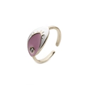 Gold plated evil eye open ring with pink enamel and sparkling zircon crystal inlay - Adjustable Open / Pink