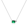 Close-up of emerald square gem and round clear stone on silver necklace pendant - Green Rectangle Zirconia Style / Green Zirconia - Silver