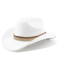 Detail of white suede cowboy hat featuring bohemian beaded and braided band texture - M (56-58cm) / Pure White