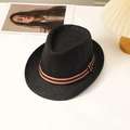 Cappello fedora nero in paglia da uomo con fascia a righe tricolore su sfondo bianco - L (58-60cm) / Nero