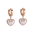 Schicke Roségold-Herzohrringe mit weißen Perlmutteinlagen für Damen im Huggie-Stil - Roségold