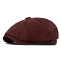 Classico berretto newsboy bordeaux con texture scamosciata premium e design retrò ottagonale - L (59-60cm) / Borgogna