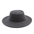 Top view of dark grey wool felt boater hat with a flat brim and wide crown detail - M (56-58cm) / Dark Gray