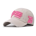Berretto da baseball vintage in cotone con ricamo rosa New York City e dettagli usurati - Regolabile / Beige