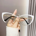 Occhiali cat-eye bianchi alla moda con stanghette in metallo dorato e lenti anti-luce blu - Montatura Bianco Oro