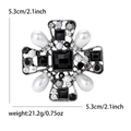 Spilla a croce barocca vintage in argento con gemme nere e perle, misura 5,3 cm - Argento