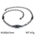 Men's retro spring cuban chain necklace with grey metal cylinders and round pearls - Vintage Silver Cylindrical Decor Style (KN200645-KLHQ)