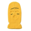 Detail of yellow knit balaclava mask with black embroidery and three-hole design - One Size / Light Yellow