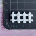Macro shot of white miniature resin fence on scale mat showing dimensions for DIY crafts - White Fence / Shiny White