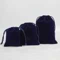 Three sizes of dark blue velvet drawstring jewelry pouches with fine texture detail - 8*10cm / Royal Blue