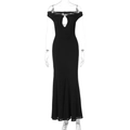 Detail of black off-shoulder maxi dress featuring sexy cutout and fishtail hem - S / Black