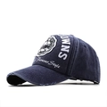 Berretto da baseball in denim lavato blu navy con toppa a stella e ricamo SNMO stile retro - Taglia unica / Blu Notte
