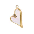 Macro detail of heart pendant with iridescent white mother of pearl and gold border - Mother of Pearl with Clear Stones Heart-AP41825D2B0