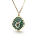 Collier Taureau doré avec motif malachite verte et incrustation de zircons brillants - Taureau