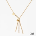 Golden stainless steel tassel necklace set with star charms and sparkling rhinestones - Star Tassel Rhinestone Necklace Style (C645)