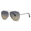 Silver metal pilot sunglasses with double bridge and gradient grey lenses in 45-degree view - Silver Frame Grey Orange