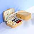 Portable double layer PU leather jewelry organizer in beige for rings and earrings - 16x11.5x5cm / Gold