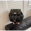 Chic black quilted backpack for women featuring gold chain and turn-lock closure - Small / Black