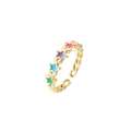 Gold open star ring with colorful enamel stars and textured chain band design - Colorful Star