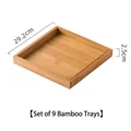 Set of 9 square bamboo wood serving trays with natural grain finish measuring 29.2x29.2cm - 9-Slot Bamboo Tray