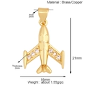 Detailed specs of a gold plane pendant with dimensions 21x16mm and clear stone inlays - K728462H1-21mm Airplane