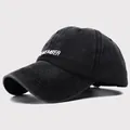 Casquette de baseball ajustable en coton lavé noir avec broderie blanche - Réglable / Noir (Remember)