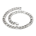 Polished silver stainless steel NK 3:1 curb chain necklace with square box clasp for men - 11mm 45cm Steel Color Necklace (KN225491-Z)