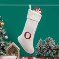 Calza di Natale in maglia bianca con lettera O rossa ricamata e scatola regalo rossa - Bianco a Maglia Lettera O
