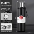1500ml black matte 316 stainless steel vacuum flask with steel lid and tea filter - 1500ml / Handle Lid + Carrying Rope / Black