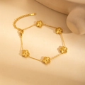 Elegant gold stainless steel five-petal flower charm bracelet with textured petal details - 5-Flower Bracelet