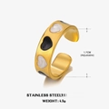 Anillo ajustable de acero inoxidable dorado con motivos de corazones en esmalte blanco - US 7 / Dorado