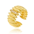 Detail of layered gold wave ring featuring four sparkling crystals and open design - Multi-layer Wave Rhinestone (J-1257)