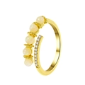 Adjustable golden ring featuring five white opals and delicate pavé diamonds - Five Opal Row Style (22030800) / 14K Imitation Gold
