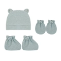 Ensemble en tricot vert clair pour bébé avec bonnet à oreilles, moufles et chaussons - Vert clair