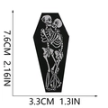 Vista tecnica della toppa ricamata teschio di bara con misure precise in cm e pollici - Stile Bara Teschio