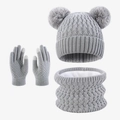 Set invernale grigio per neonati con cappello a doppio pompon, sciarpa e guanti touch - Grigio