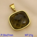 Pendente dorato con pietra marrone taglio cushion quadrata misura 30x27mm - Giallo Scuro (KP130610-LK)