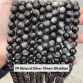 Handheld 7A natural silver obsidian round beads with reflective cat eye effect - 7A Natural Silver Obsidian 6mm/Approx 60pcs