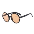 Übergroße Retro-Rundsonnenbrille mit dickem schwarzem Rahmen und orangefarbenen Gläsern - Schwarzer Rahmen Mit Tee-Streifen Hellteegläser