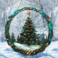 Christmas tree acrylic pendant with vintage metal frame and colorful glass style - 15x15cm / Red Ball Ornament Tree