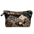 Detail view of stylish leopard and floral print cosmetic bag with a black zipper - 52164