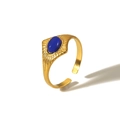 Anello vintage regolabile in acciaio placcato oro 18k con pietra naturale blu e design sole - Stile Pietra Preziosa Ovale Blu (TR4023-BL)