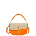 Fashionable orange and beige woven patchwork box bag with golden metal lock and leather handle - Orange